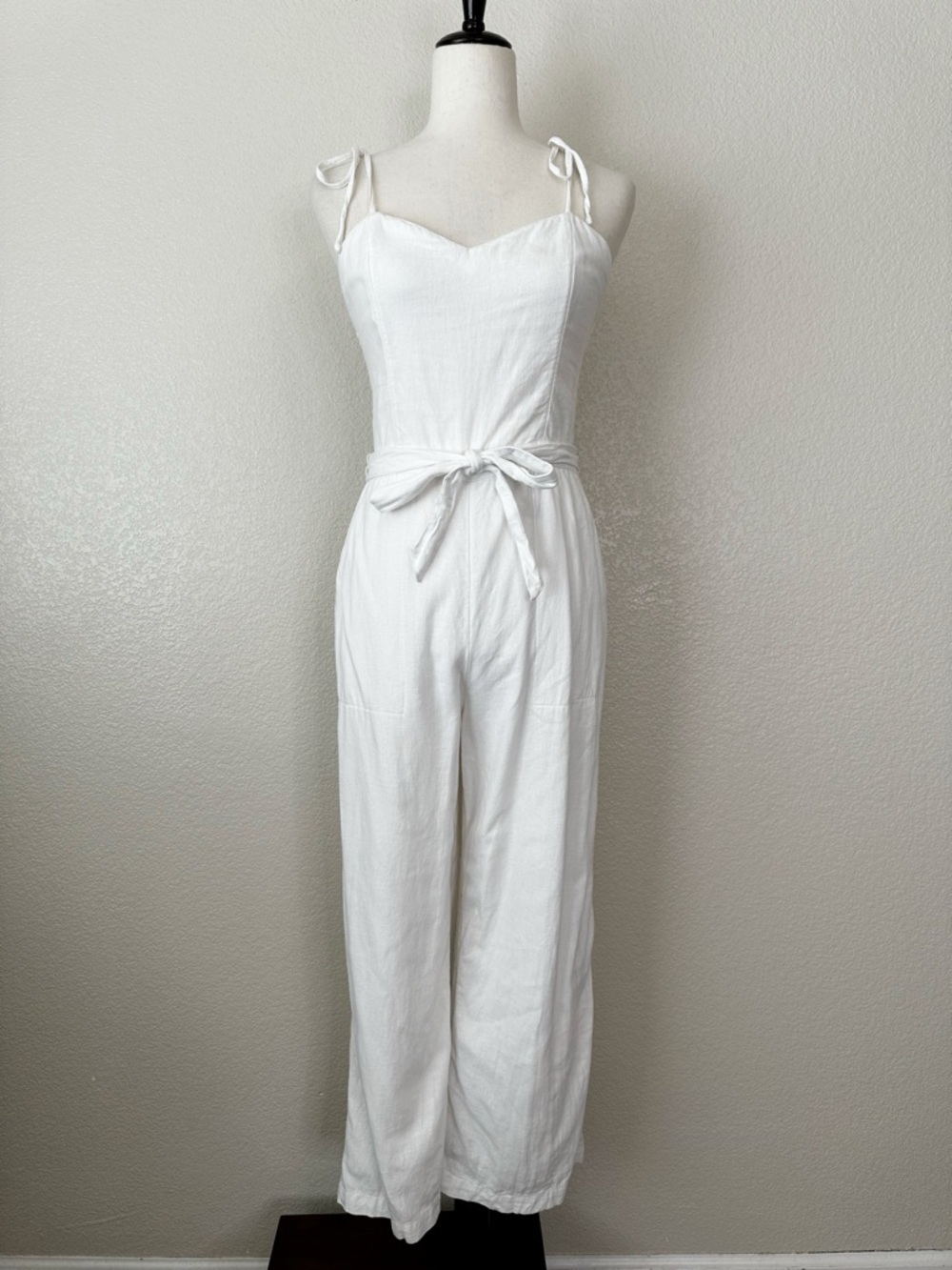 Abercrombie & Fitch Linen Blend White Wide Leg Smocked-Back Jumpsuit, Sz Medium